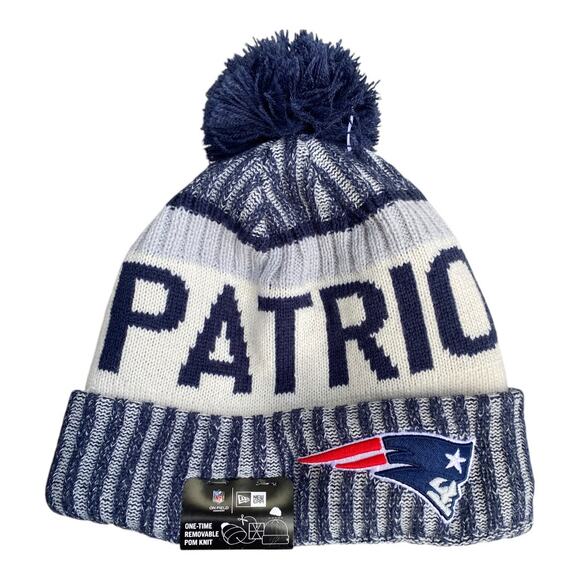 New Era Other - NFL New Era Patriots One Size Pom Pom Cuffed Winter Beanie Blue Gray Knit New
